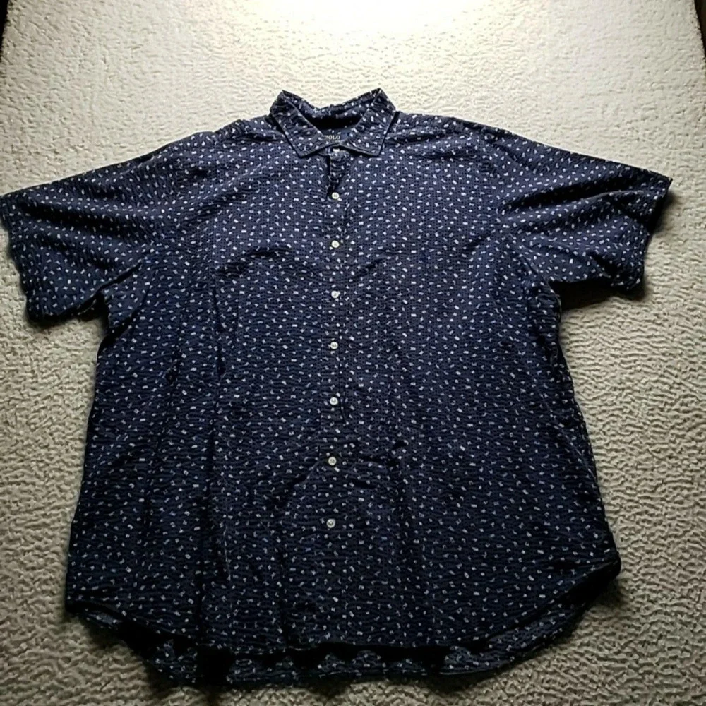 Polo Ralph Lauren Shirt Mens Big 2X Blue Nautical Flag Seersucker Button-Up